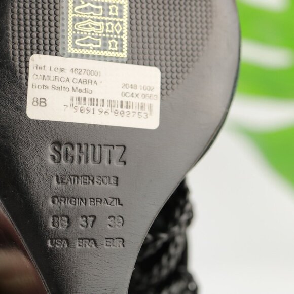 SCHUTZ Womens Camurca Cabra Sandal Size 8 Black Suede Wedge Heel Ankle Wrap Tie - Picture 10 of 11